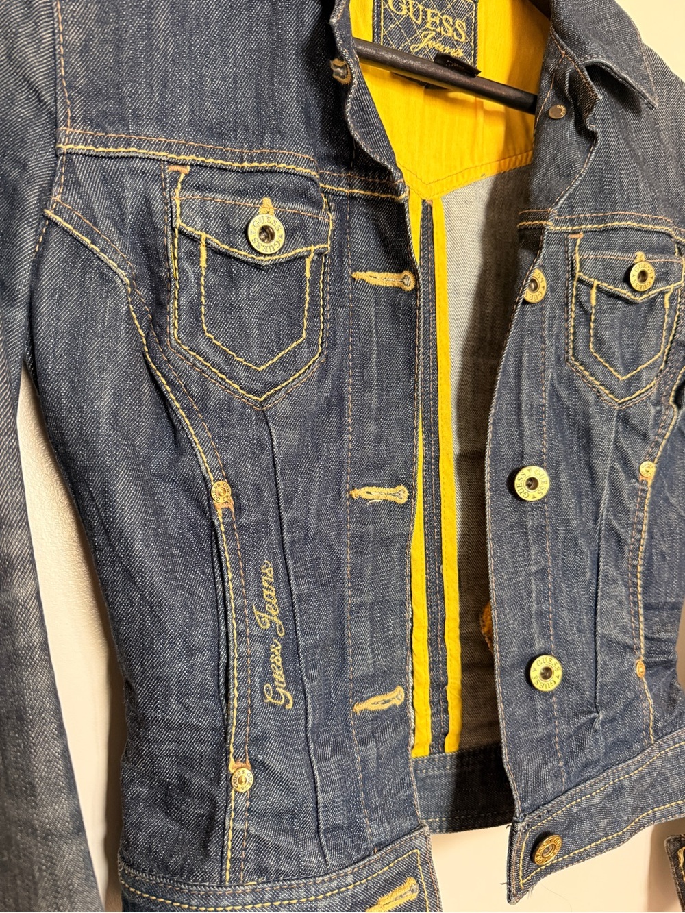 GUESS Blue Denim Jacket with Gold Detail. Size XS Petite - Picture 3 of 11